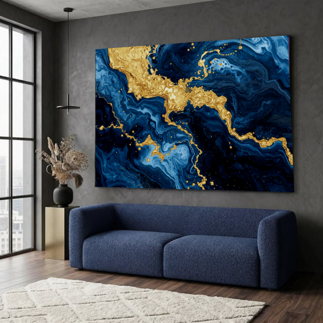 Golden Flow: Midnight Blue Elegance