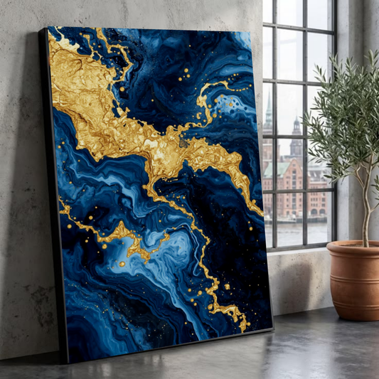 Golden Flow: Midnight Blue Elegance
