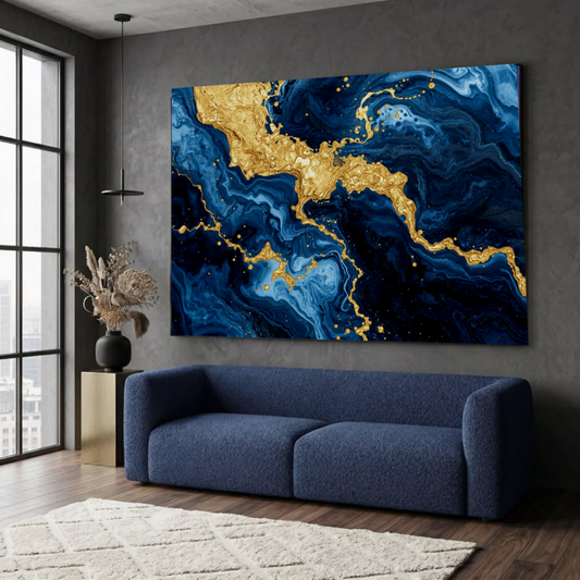Golden Flow: Midnight Blue Elegance